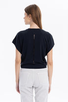 Bisiklet Yaka Çizgi Detaylı Oversize Yarasa Kol Kadın T-Shirt