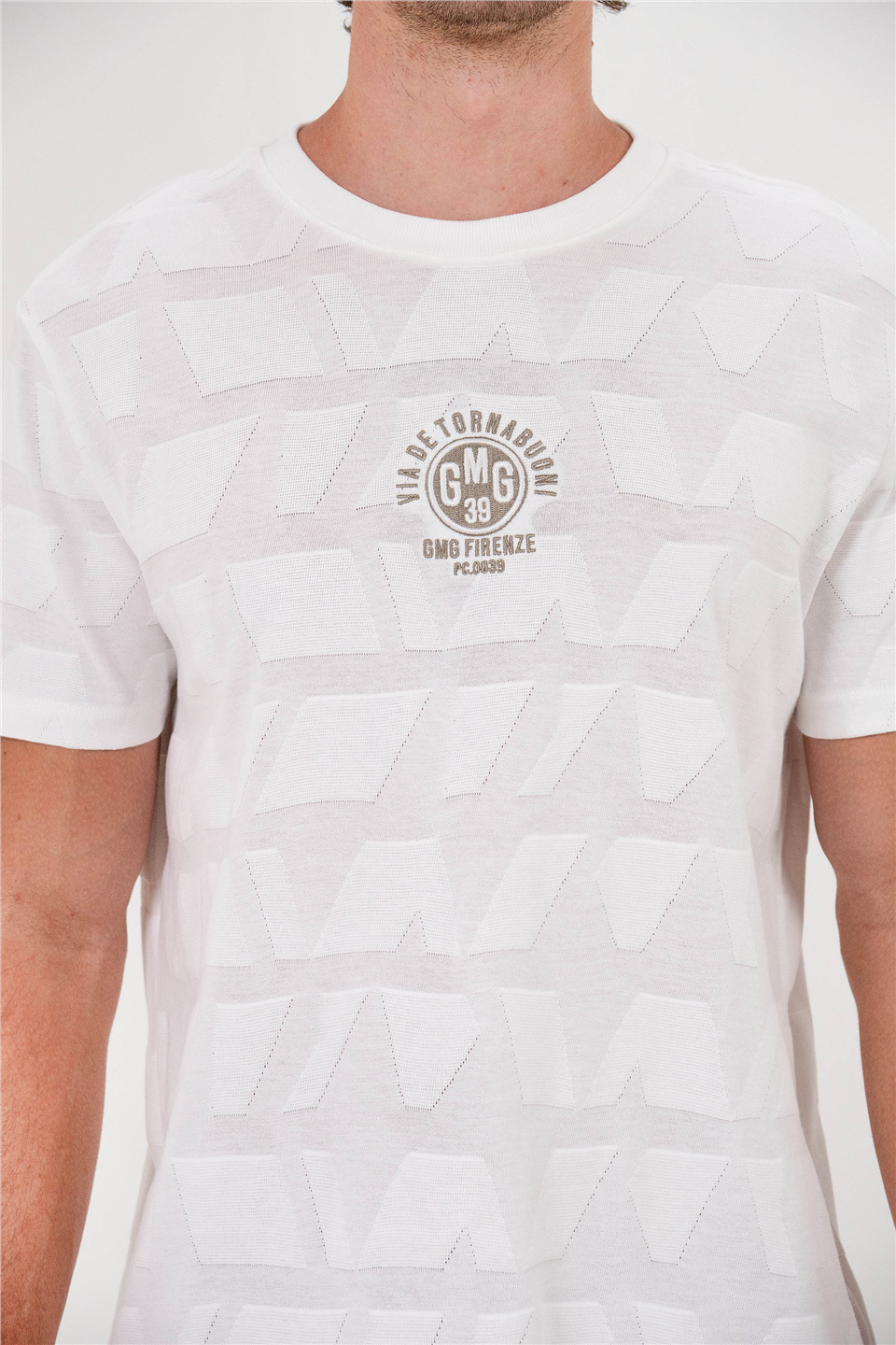 Bisiklet Yaka Sol Göğsü Arma Detaylı Jakarlı Erkek T-Shirt