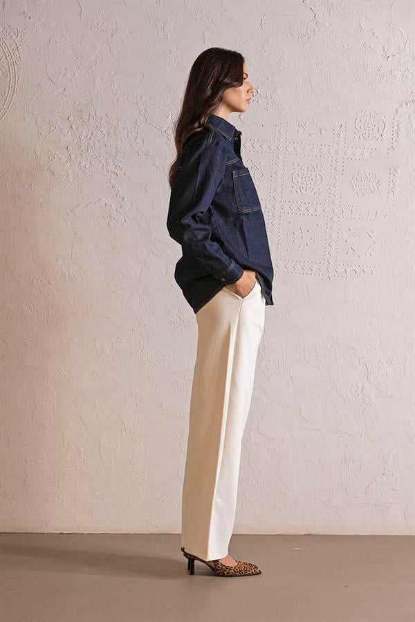 GMG Firenze-Oversize Çıtçıtlı Denim Kadın Gömlek-DENİM GÖMLEK-5-milagron.live