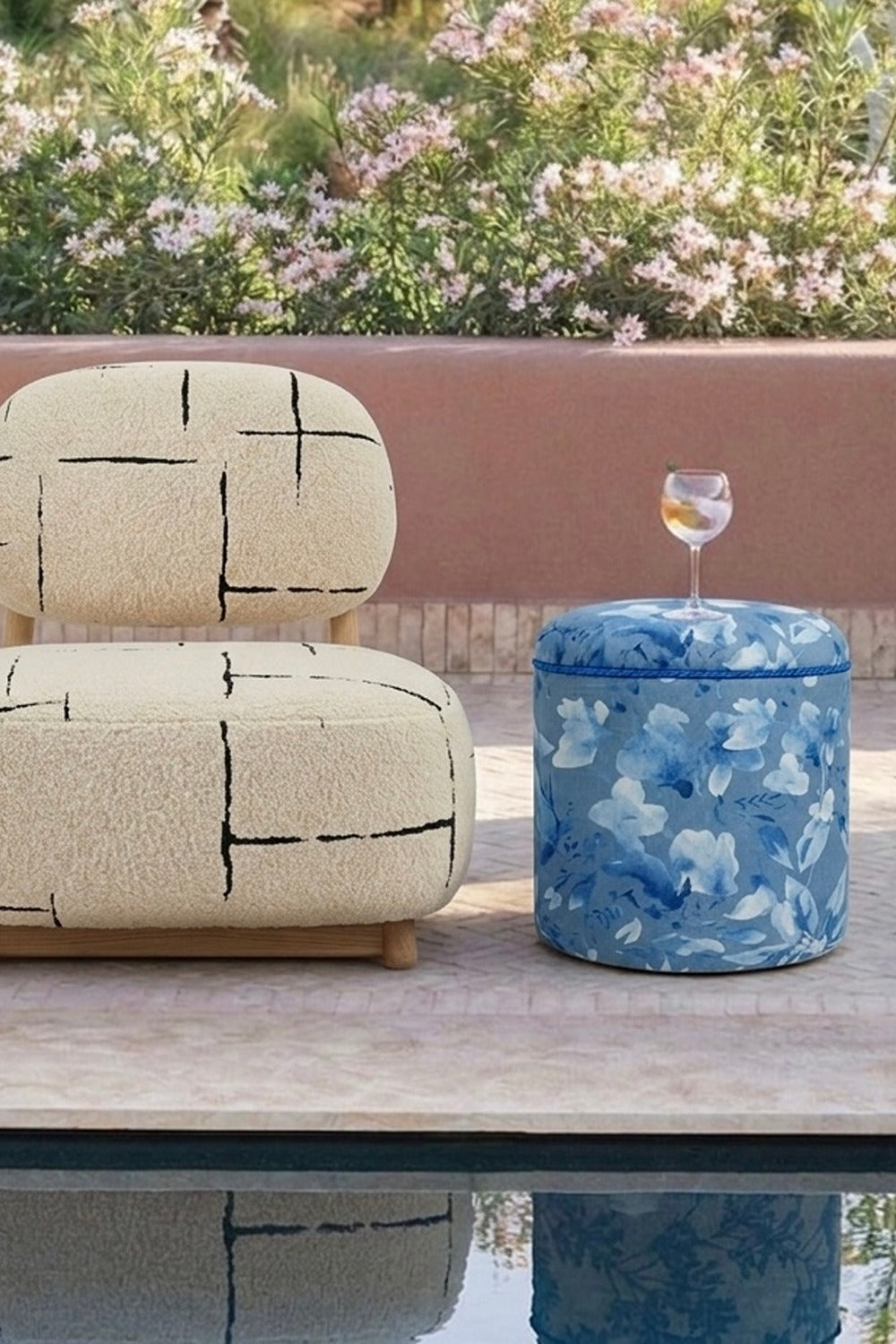 Blue Blossom, %100 Natural Keten Puf/ Yan Sehpa - 4
