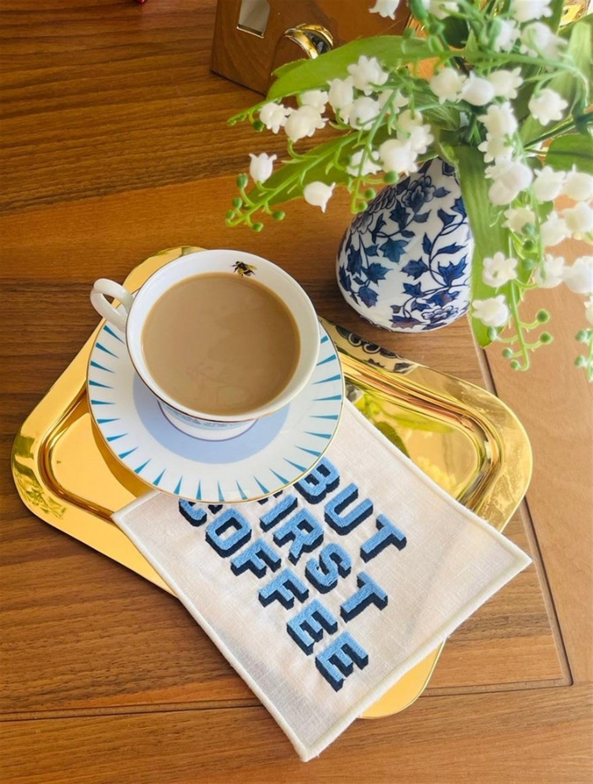 But First Coffee Desenli Kokteyl Peçete - 1 Adet Mavi