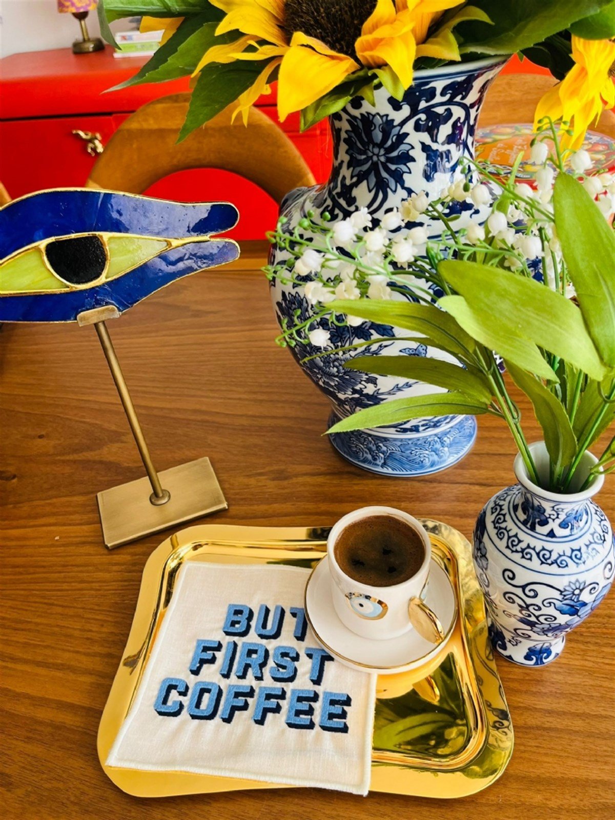 But First Coffee Desenli Kokteyl Peçete - 1 Adet Mavi