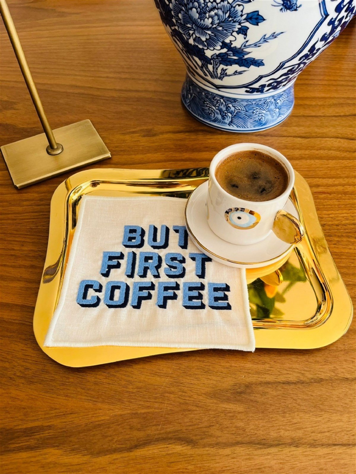 But First Coffee Desenli Kokteyl Peçete - 1 Adet Mavi