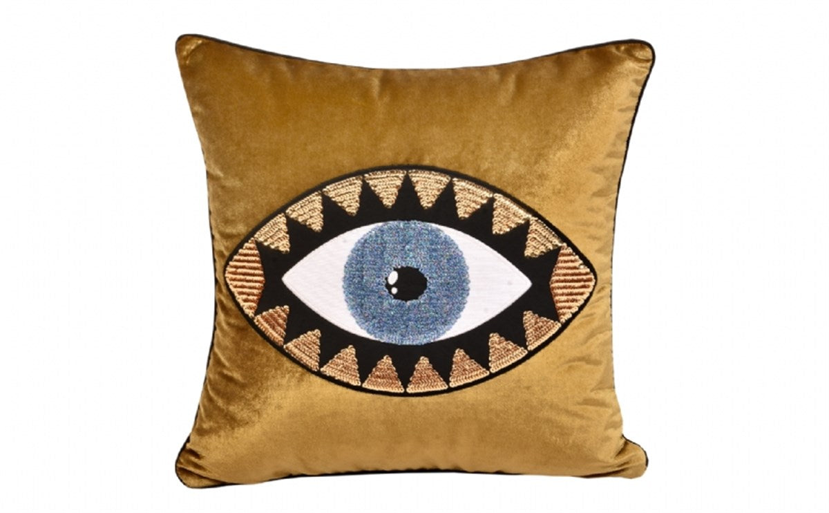 Dekoratif Göz Desenli Pullu Gold Kadife Kırlent Kılıfı ( 45 cm x 45 cm )