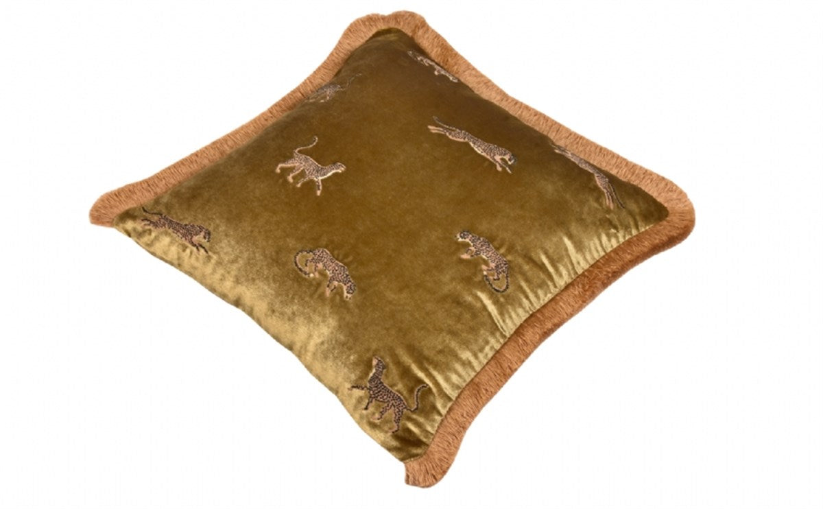Dekoratif Leopar Desenli Gold Kadife Kırlent Kılıfı 45 x 45 cm