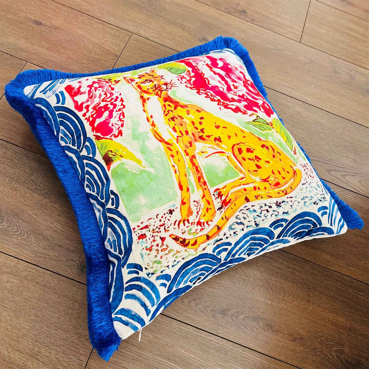 Dekoratif Leopar Desenli Kadife Kırlent Kılıfı ( 45 cm x 45 cm )
