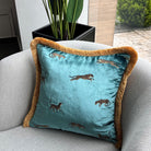 Dekoratif Leopar Desenli Turkuaz Kadife Kırlent Kılıfı 45 x 45 cm