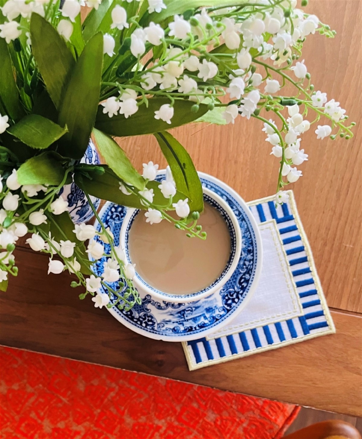 Dekoratif Mavi Fincan Blue Blanc Uyumlu Damalı Kokteyl Peçete ( 2 Adet )