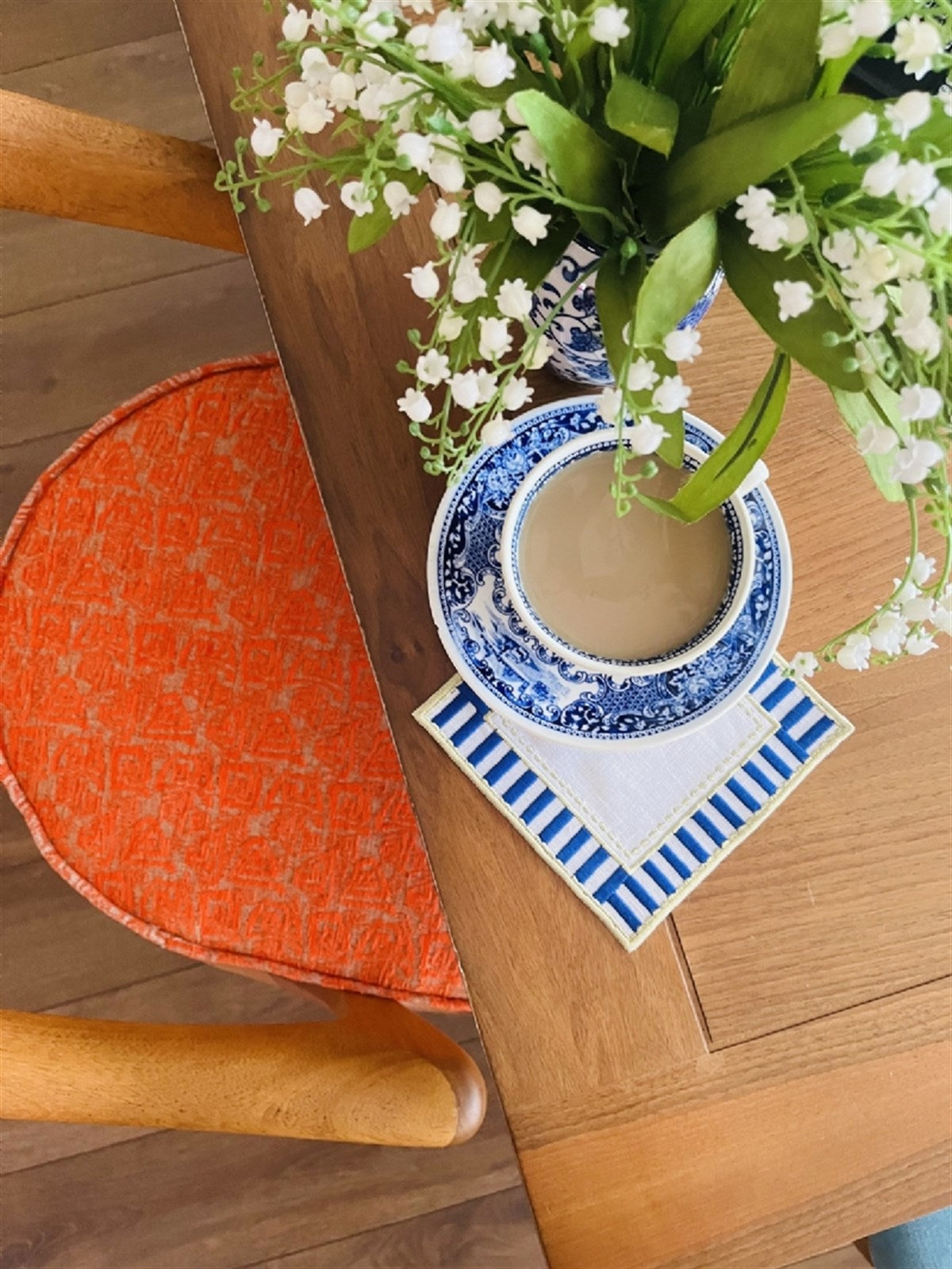 Dekoratif Mavi Fincan Blue Blanc Uyumlu Damalı Kokteyl Peçete ( 2 Adet )