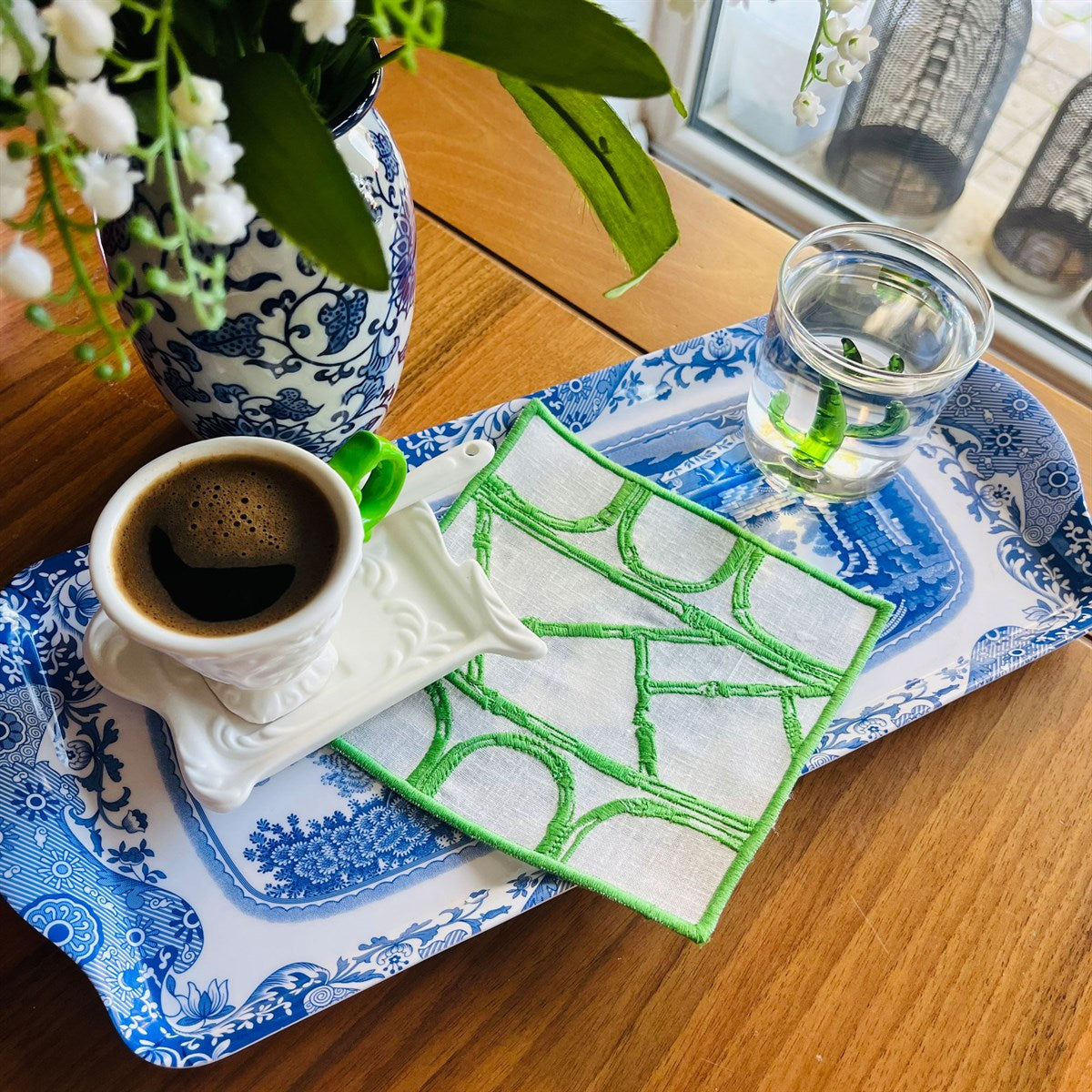 Dekoratif Renkli Bambu Desenli Kokteyl Peçete ( 4 Adet )