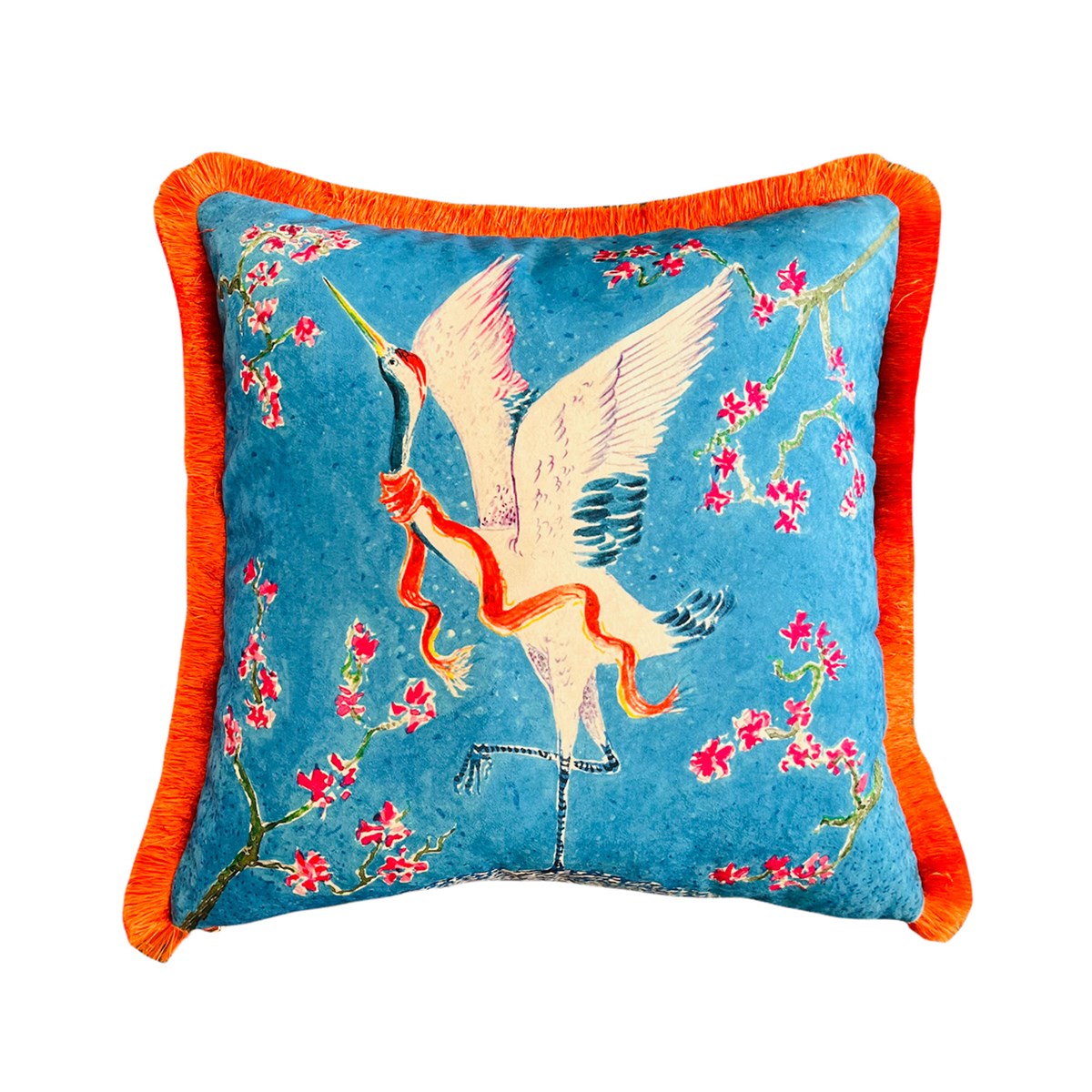 Dekoratif Turna Desenli Kadife Kırlent Kılıfı ( 45 cm x 45 cm )