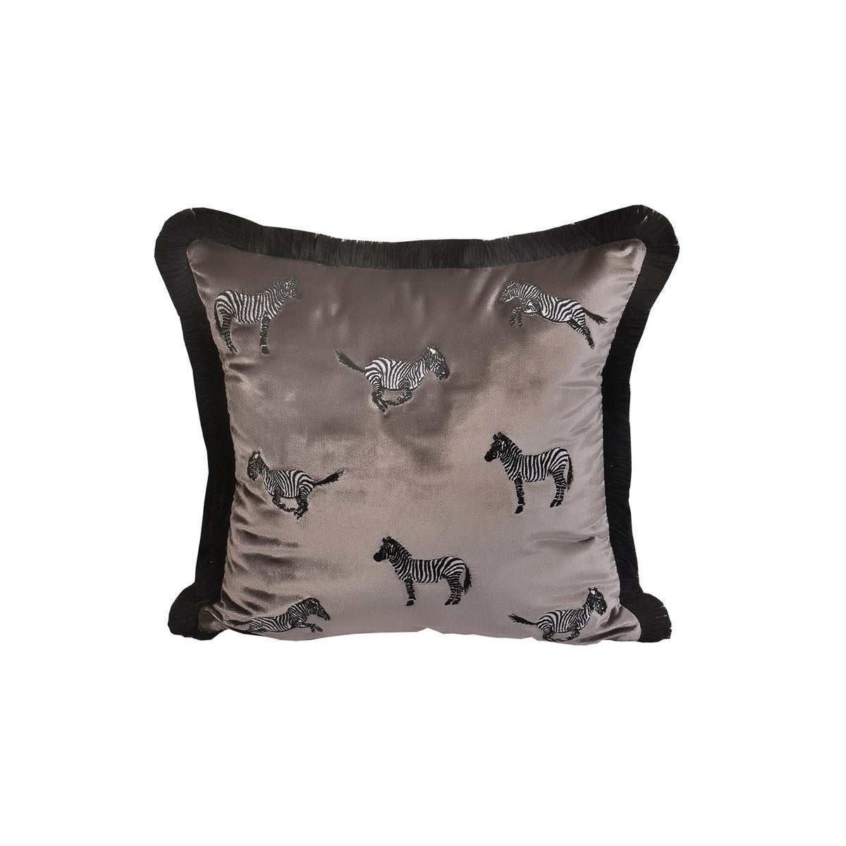 Dekoratif Zebra Desenli Gri Kadife Kırlent Kılıfı 45 x 45 cm