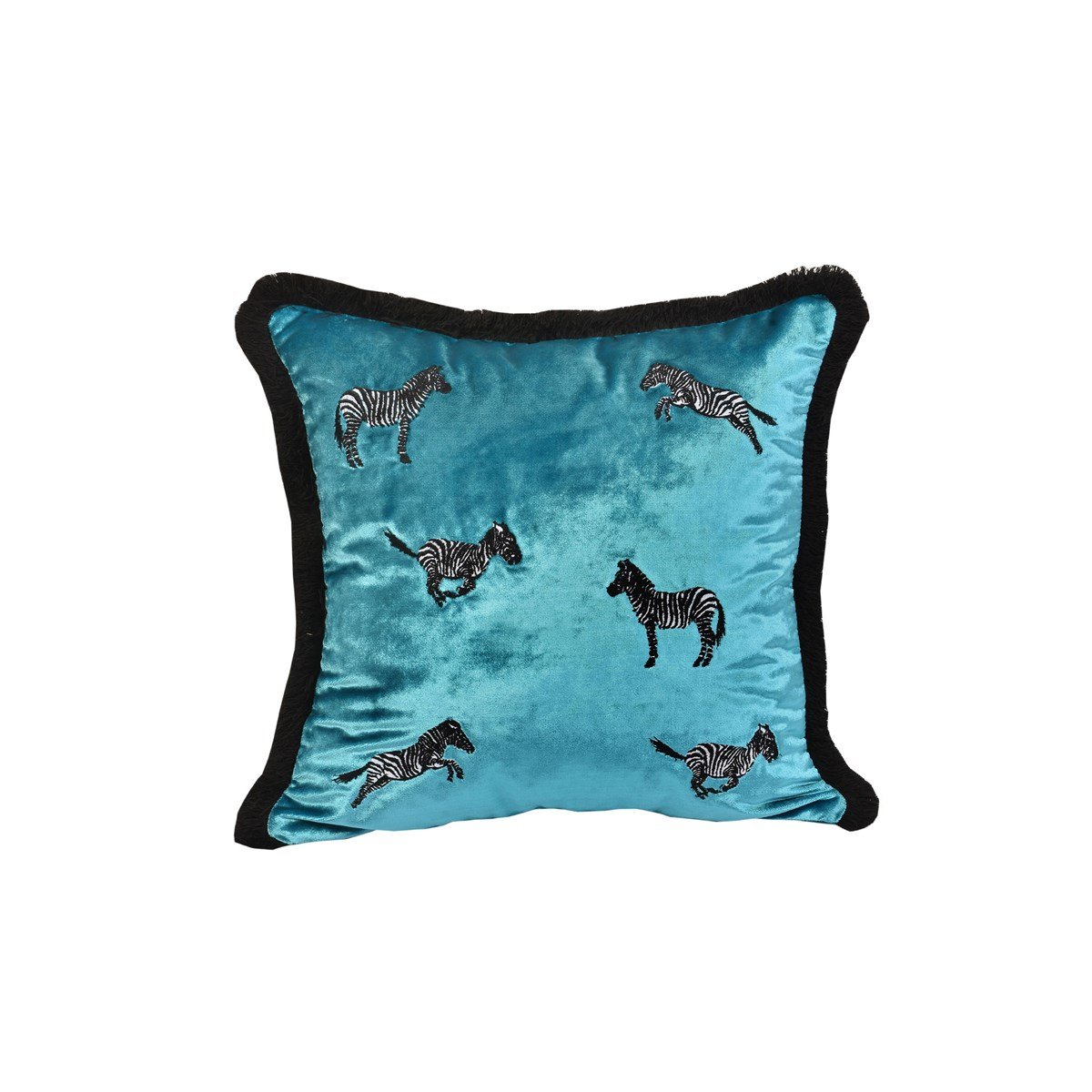 Dekoratif Zebra Desenli Turkuaz Kadife Kırlent Kılıfı 45 x 45 cm