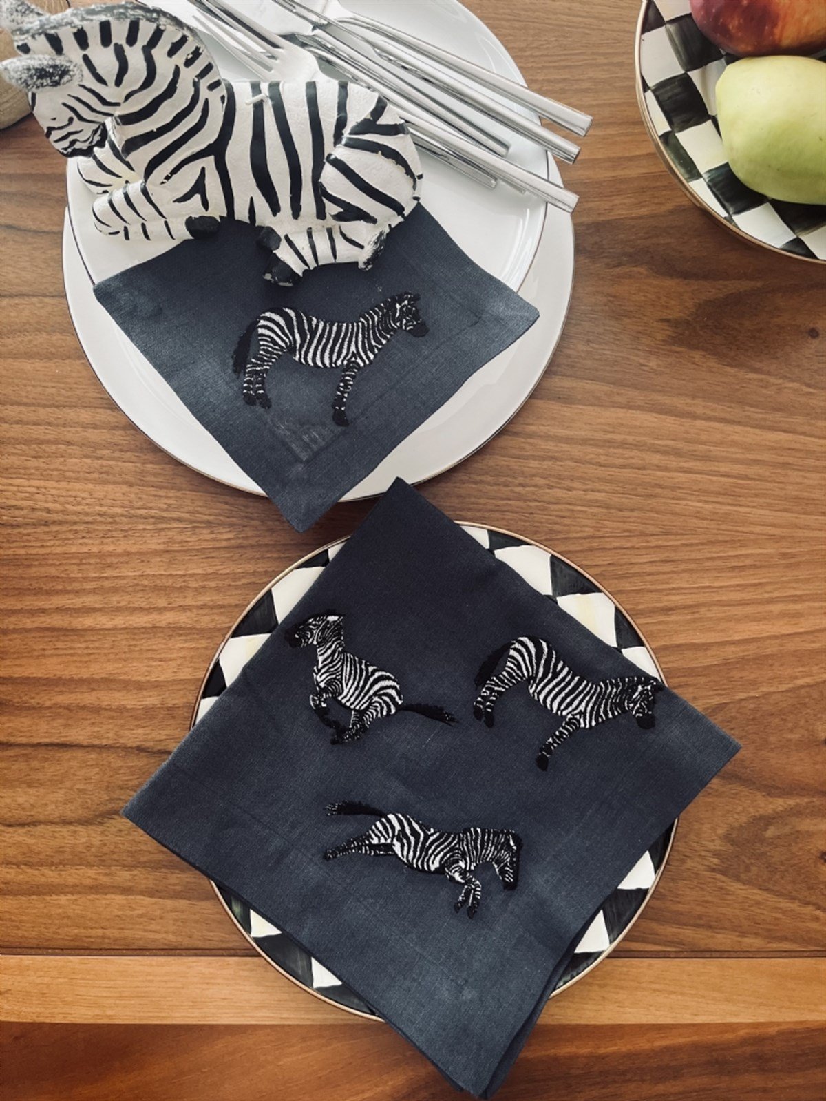 Dekoratif Zebra Desenli Antrasit Gri Servis Peçetesi - 2 Adet