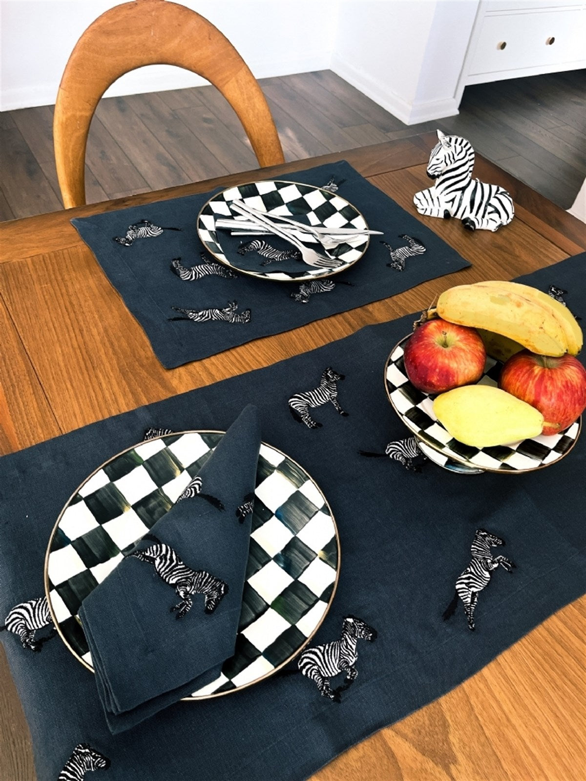 Dekoratif Zebra Desenli Antrasit Gri Servis Peçetesi - 2 Adet