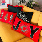 Joy Desenli Kırmızı Kadife Kırlent Kılıfı 30 x 60