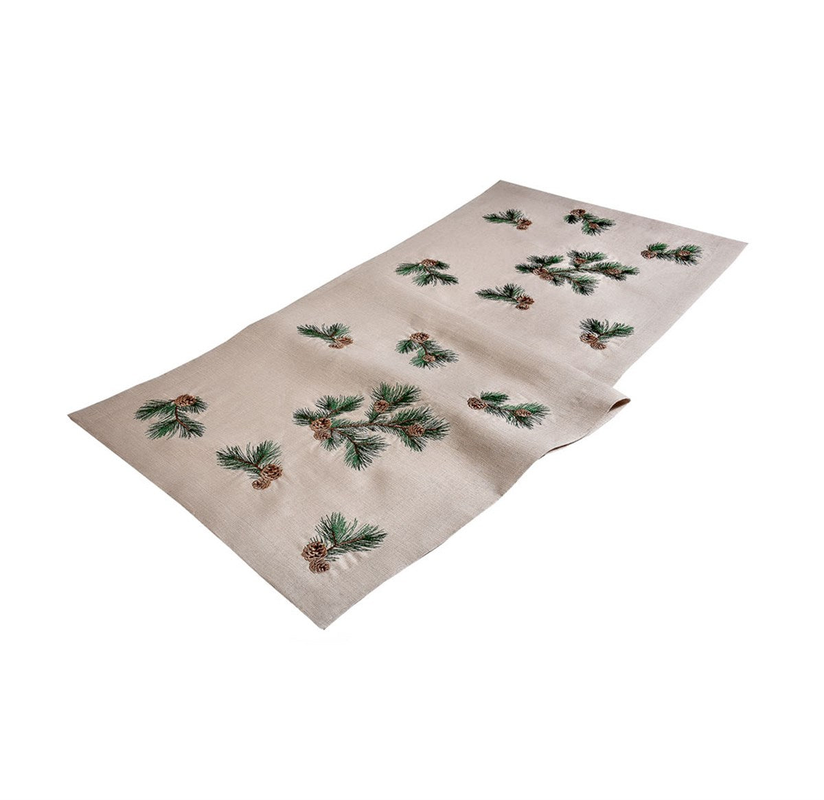 Kozalak Desenli Dekoratif Bej Keten Runner -  40 cm 120 cm