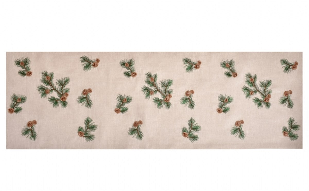 Kozalak Desenli Dekoratif Bej Keten Runner -  40 cm 120 cm
