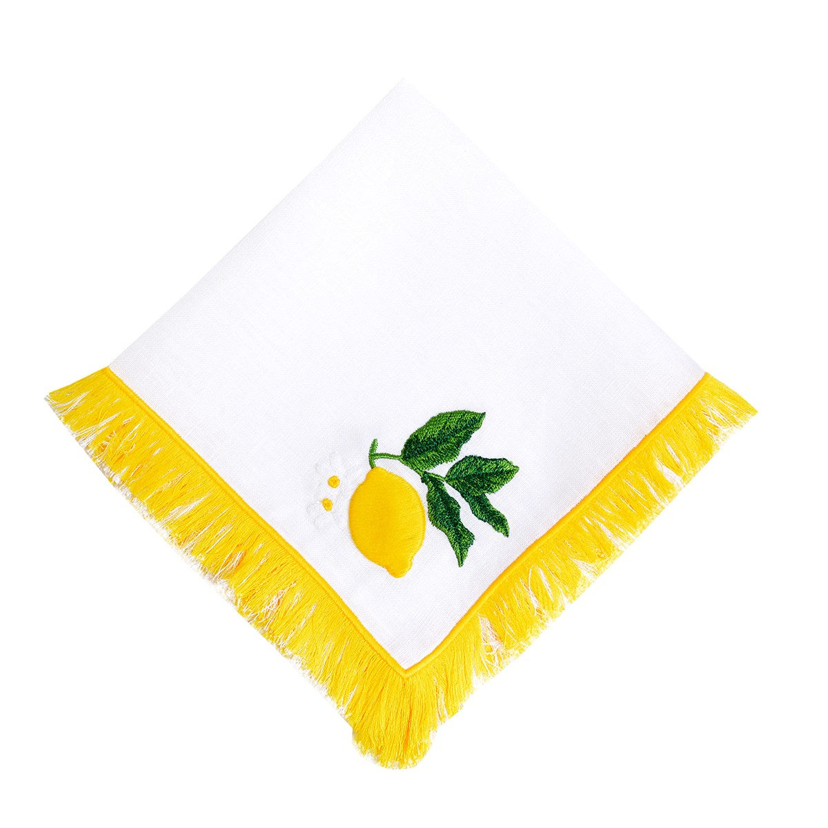 Limon Desenli Sarı Püsküllü Keten Servis Peçetesi ( 2 Adet )