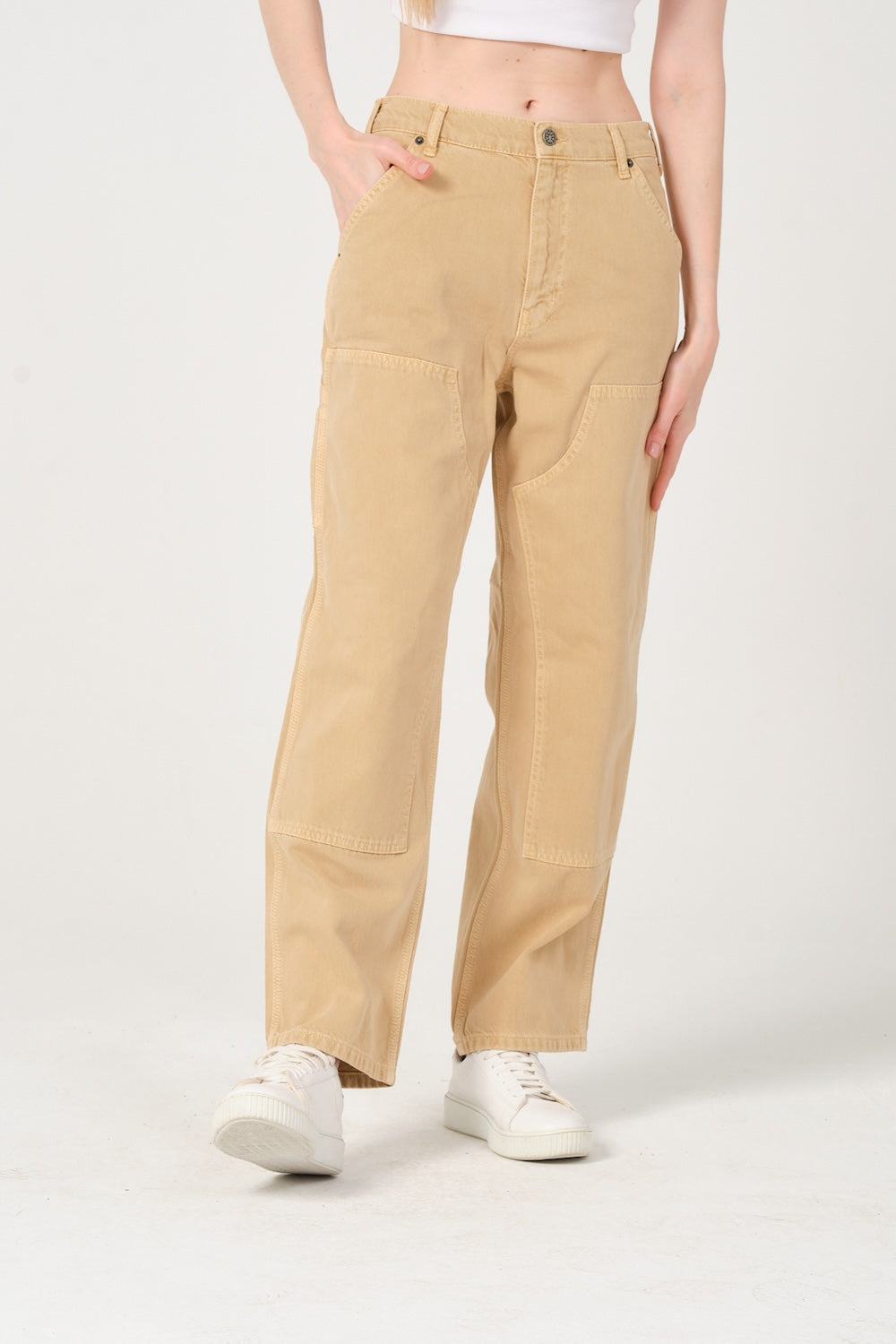 Gennaro-Carpenter Pants - Women Camel-Kot Pantolon-4-milagron.live