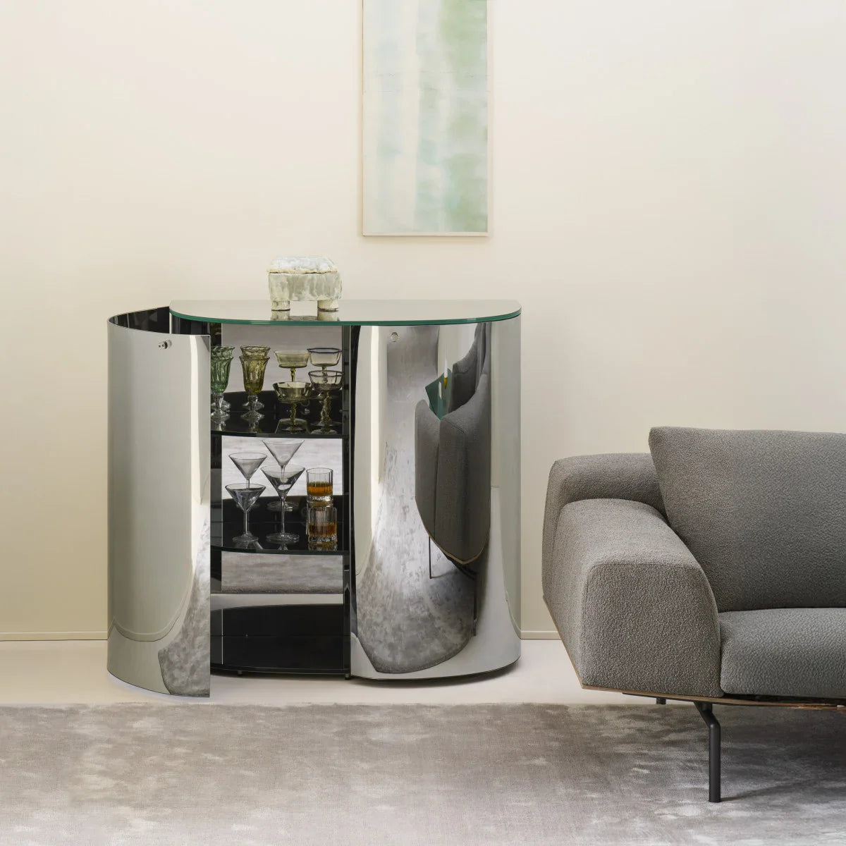 Oltralpe Kristal Ayna Kapaklı İÇki Dolabı