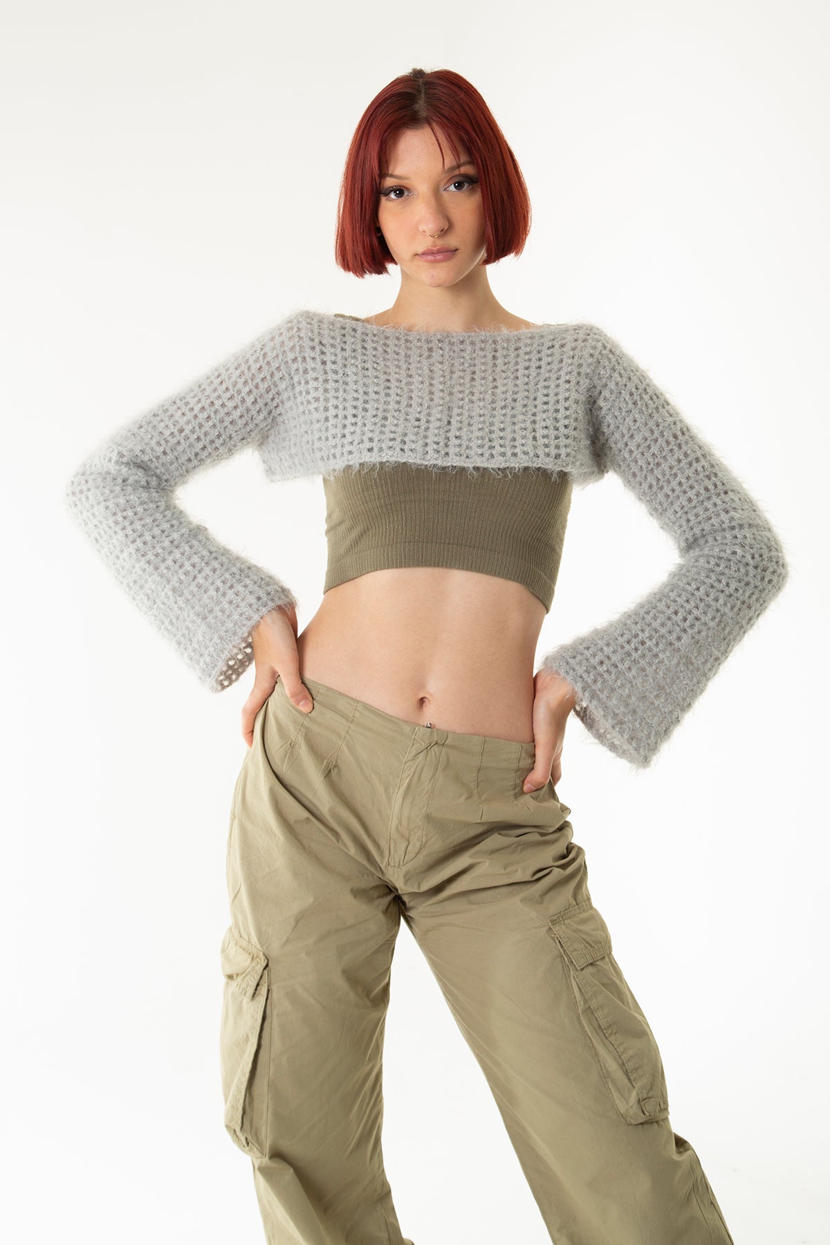 Handarte Los Angeles-Gri El Örgüsü Crop Top-Crop Top-2-milagron.live