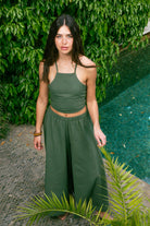 Handarte Los Angeles-Yeşil Şile Bezi Kare Crop-Crop Top-3-milagron.live
