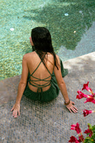 Handarte Los Angeles-Yeşil Şile Bezi Kare Crop-Crop Top-4-milagron.live