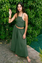 Handarte Los Angeles-Yeşil Şile Bezi Kare Crop-Crop Top-7-milagron.live