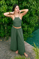 Handarte Los Angeles-Yeşil Şile Bezi Kare Crop-Crop Top-9-milagron.live