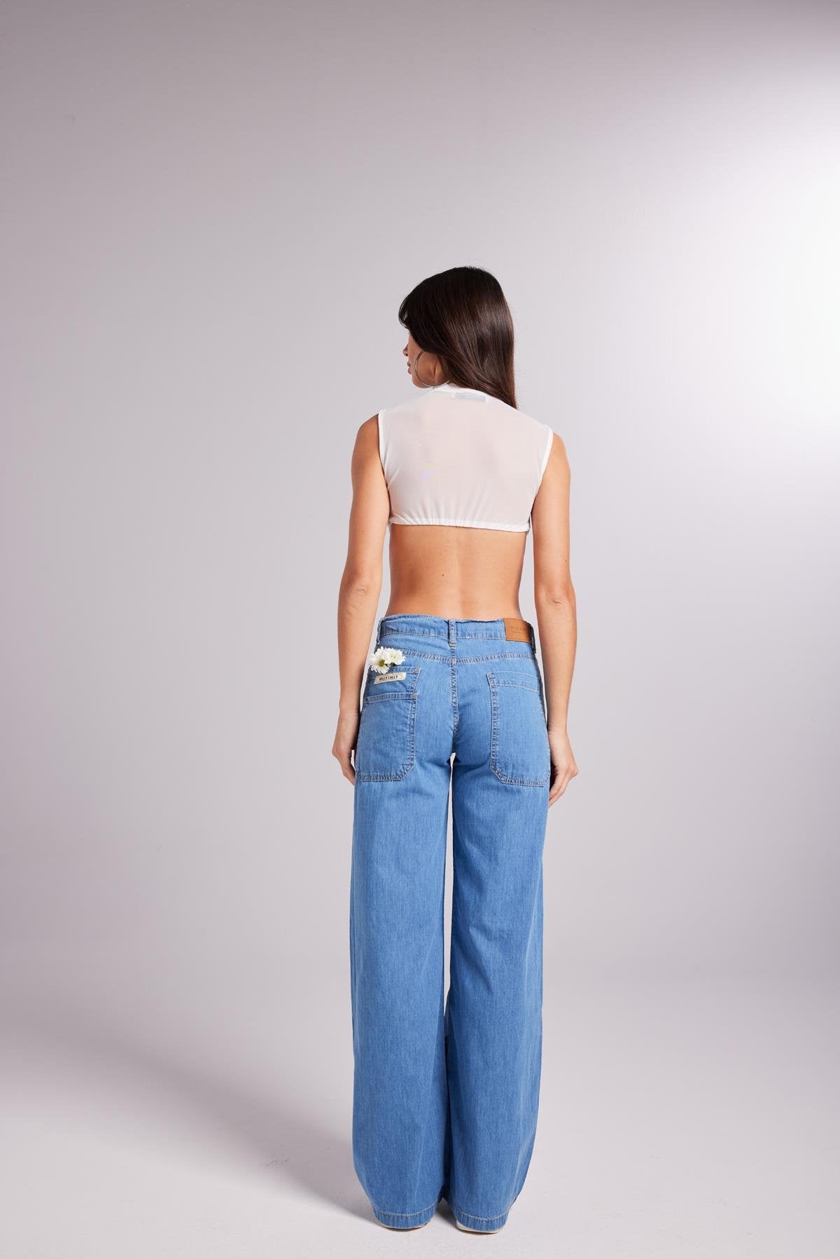 Beli Bağlamalı Orta Düşük Bel Yumuşak Dokulu Lose Jean Pantolon Mavi