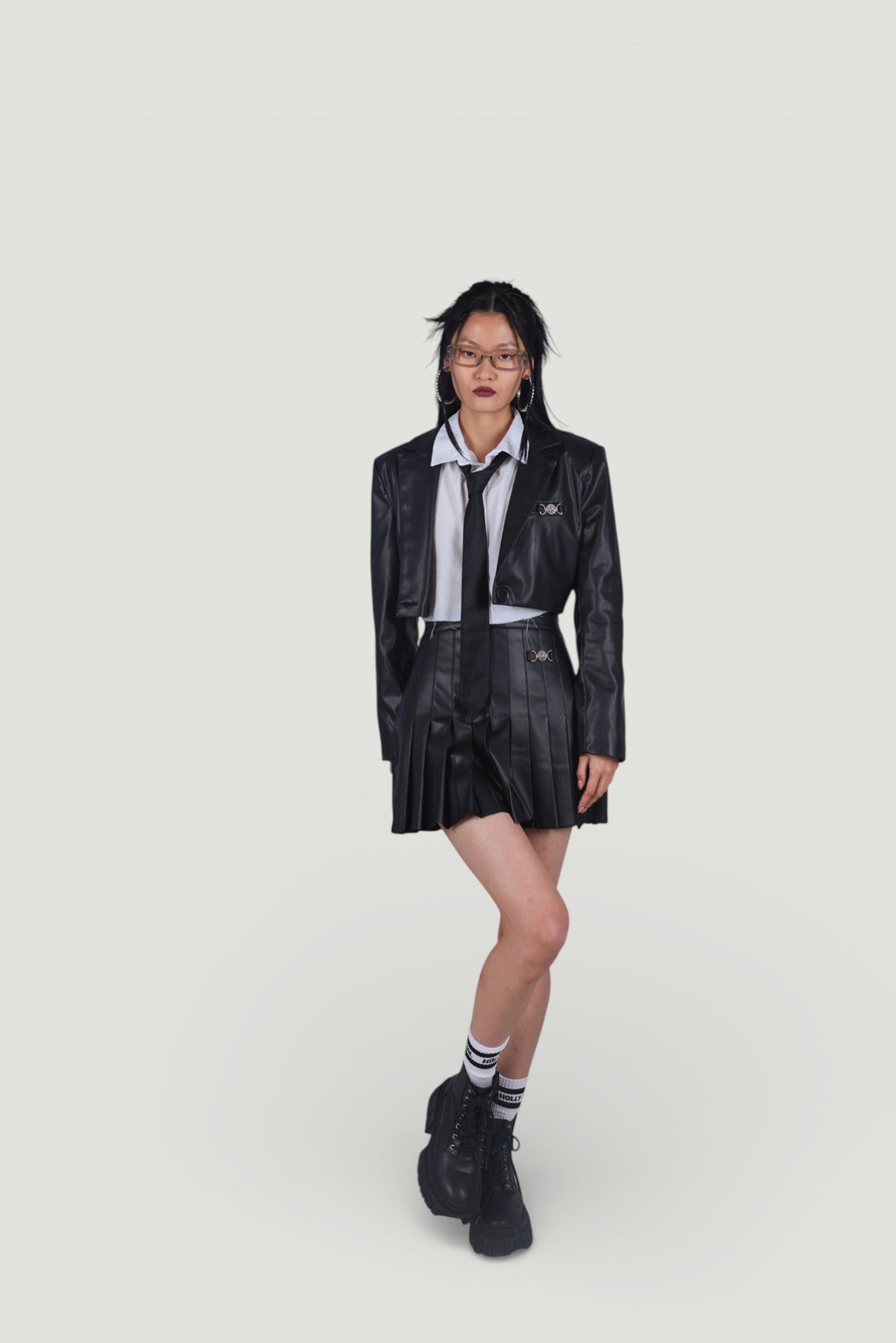 Holly Lolly-Crop Model Astarlı College Ceket Siyah-Ceket-1-milagron.live