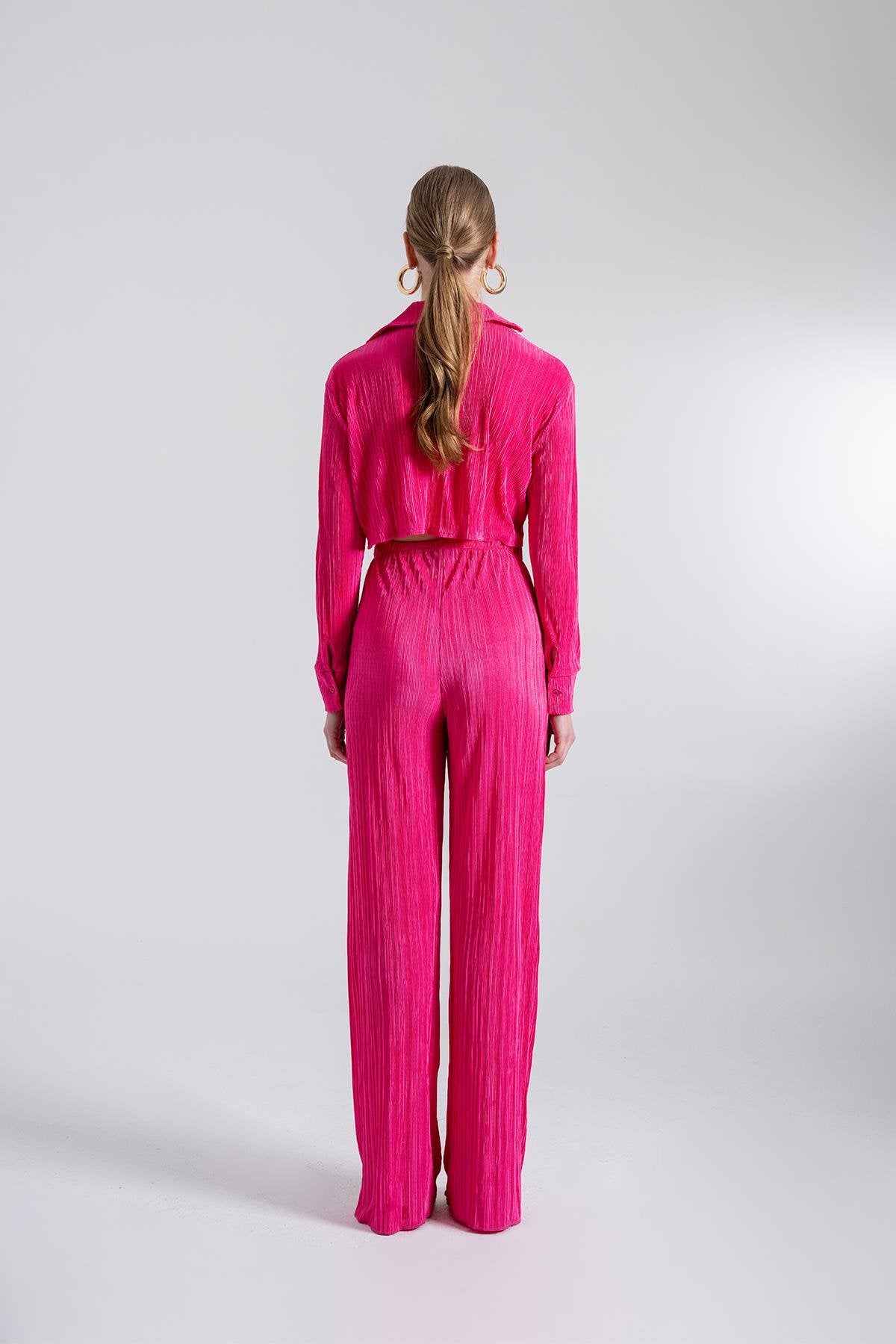 Crop Model Düğme Kapamalı Comfy Crop Gömlek Pembe