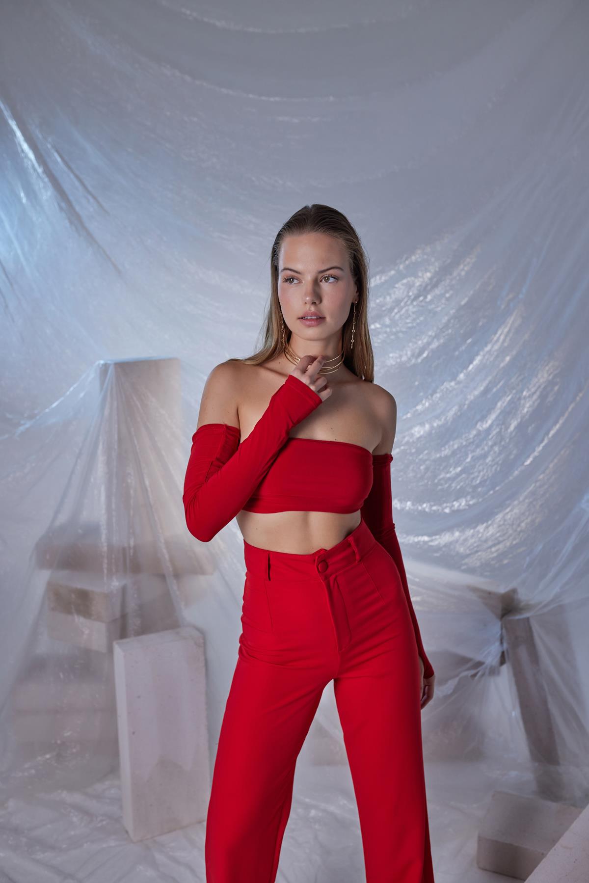 Straplez Model Noir Bluz Kırmızı