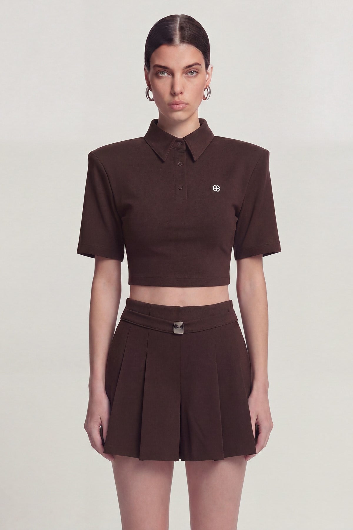 Vatkalı Polo Yaka Carolyn T-Shirt Kahve