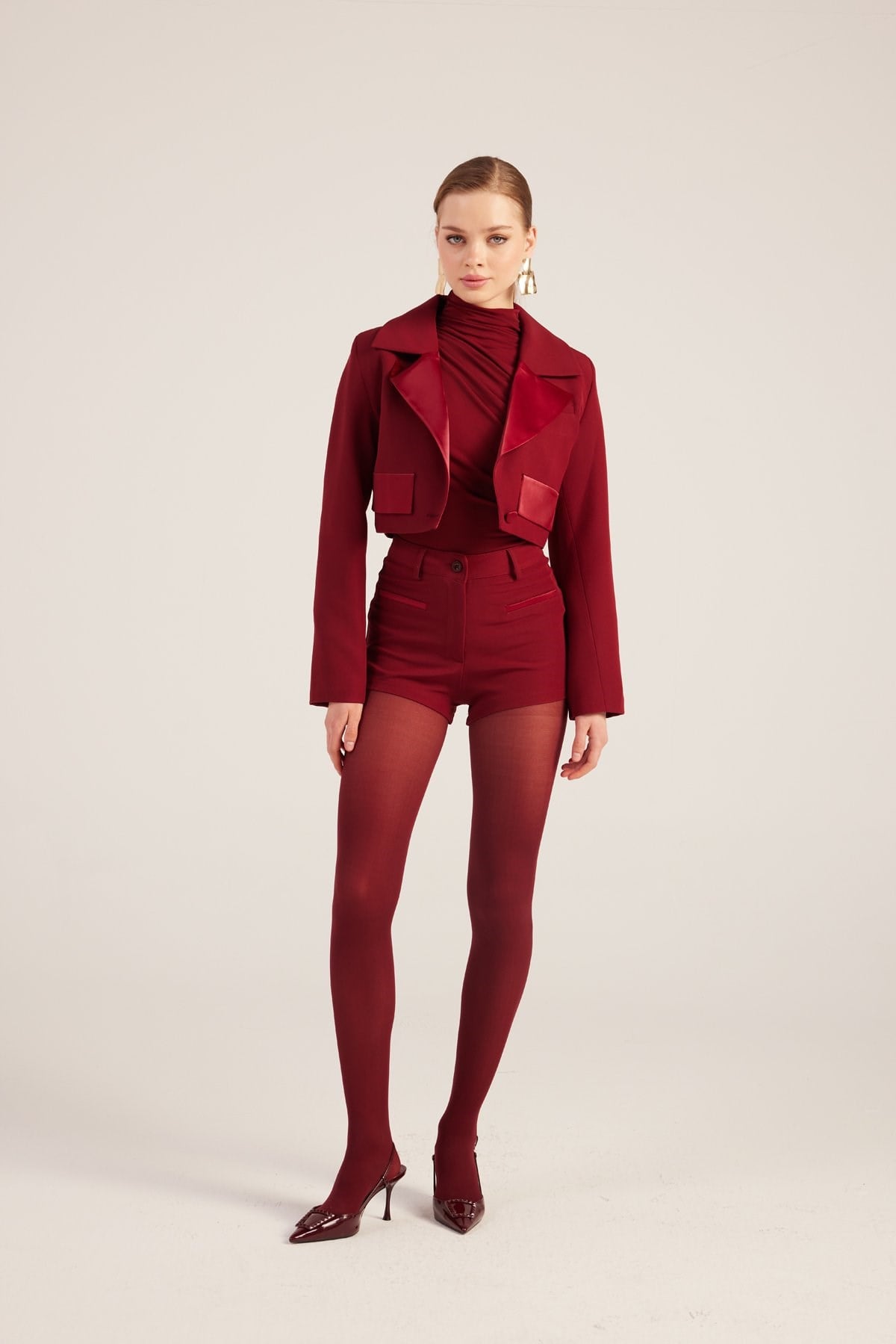 Yüksek Bel Fermuarlı Mini Bailey Şort Bordo