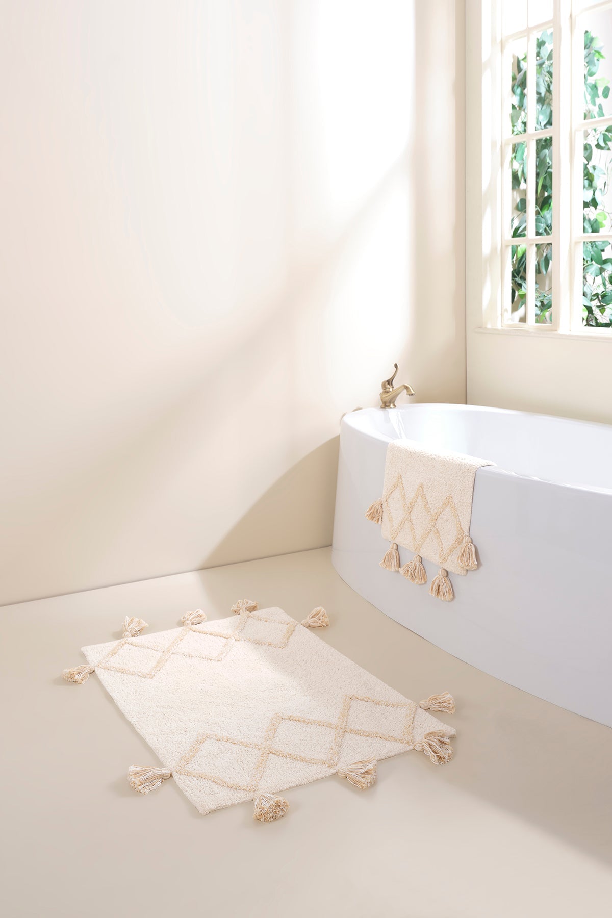 İRYA-Agnes 2’Li Takım Banyo Paspası %100 Pamuk 40X60 + 60X90 Ekru-Paspas-10-milagron.live