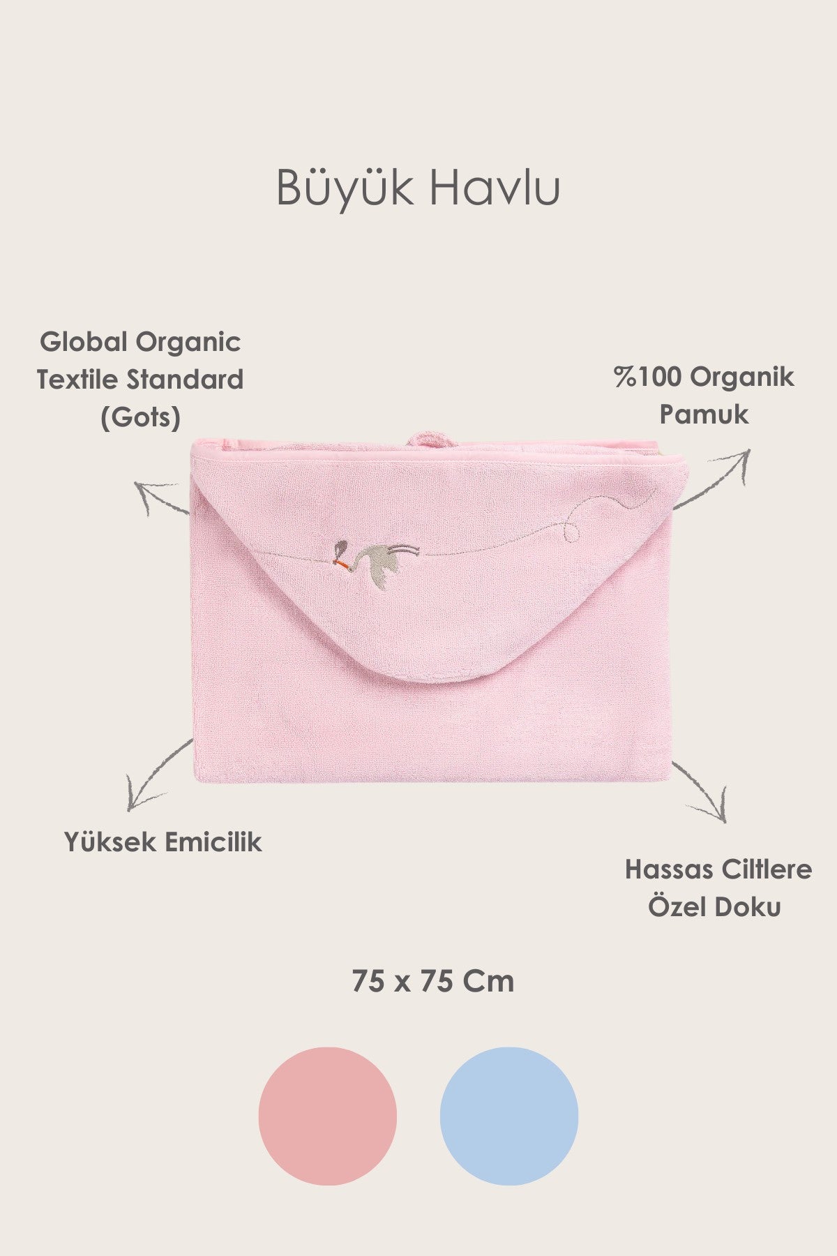 Irya-Bebe Marin Büyük Havlu 80x135 Pembe-Bebek Havlusu-3-milagron.live