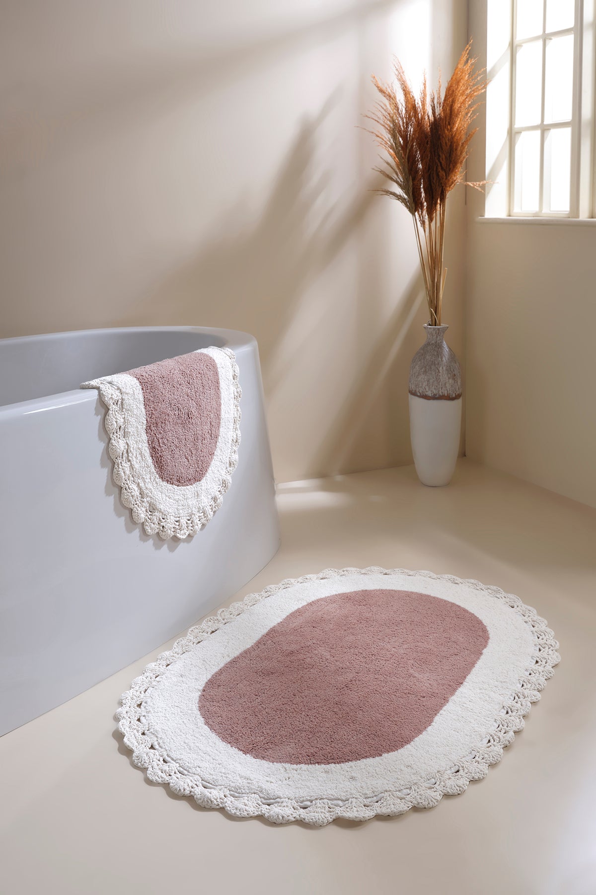 İRYA-Bianca 2’Li Takım Banyo Paspası %100 Pamuk 40X60 + 60X90 Krem-Paspas-2-milagron.live