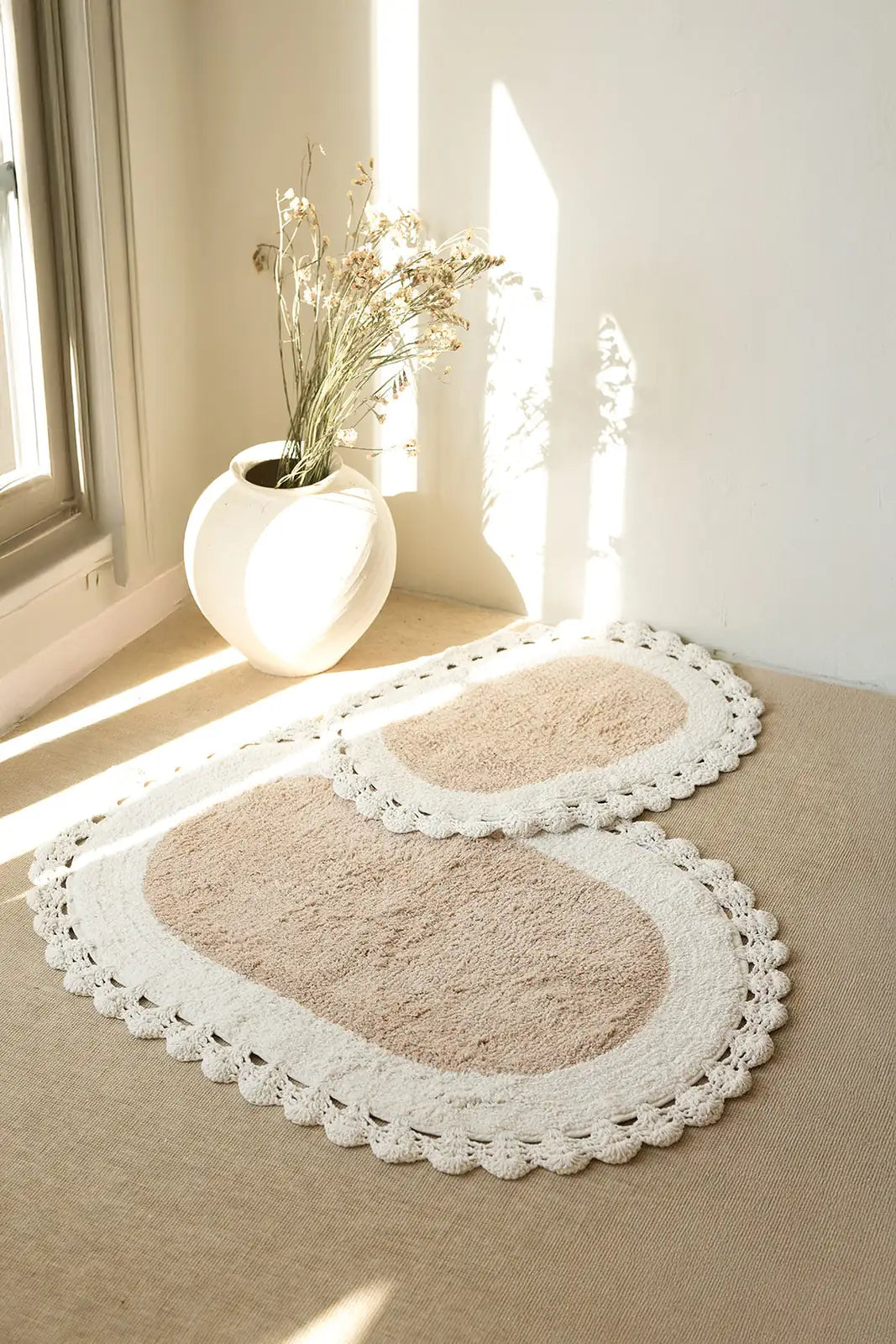 İRYA-Bianca 2’Li Takım Banyo Paspası %100 Pamuk 40X60 + 60X90Cm Kahverengi-Paspas-1-milagron.live