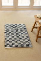 İRYA-Checker Denim Kilim Ekru/İNdigo 60X90-Banyo Paspası-2-milagron.live