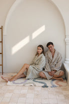 In Lines İPliği Boyalı %100 Pamuk 6 Parça Aile Banyo Seti Mint Lavanta + Camel Mavi