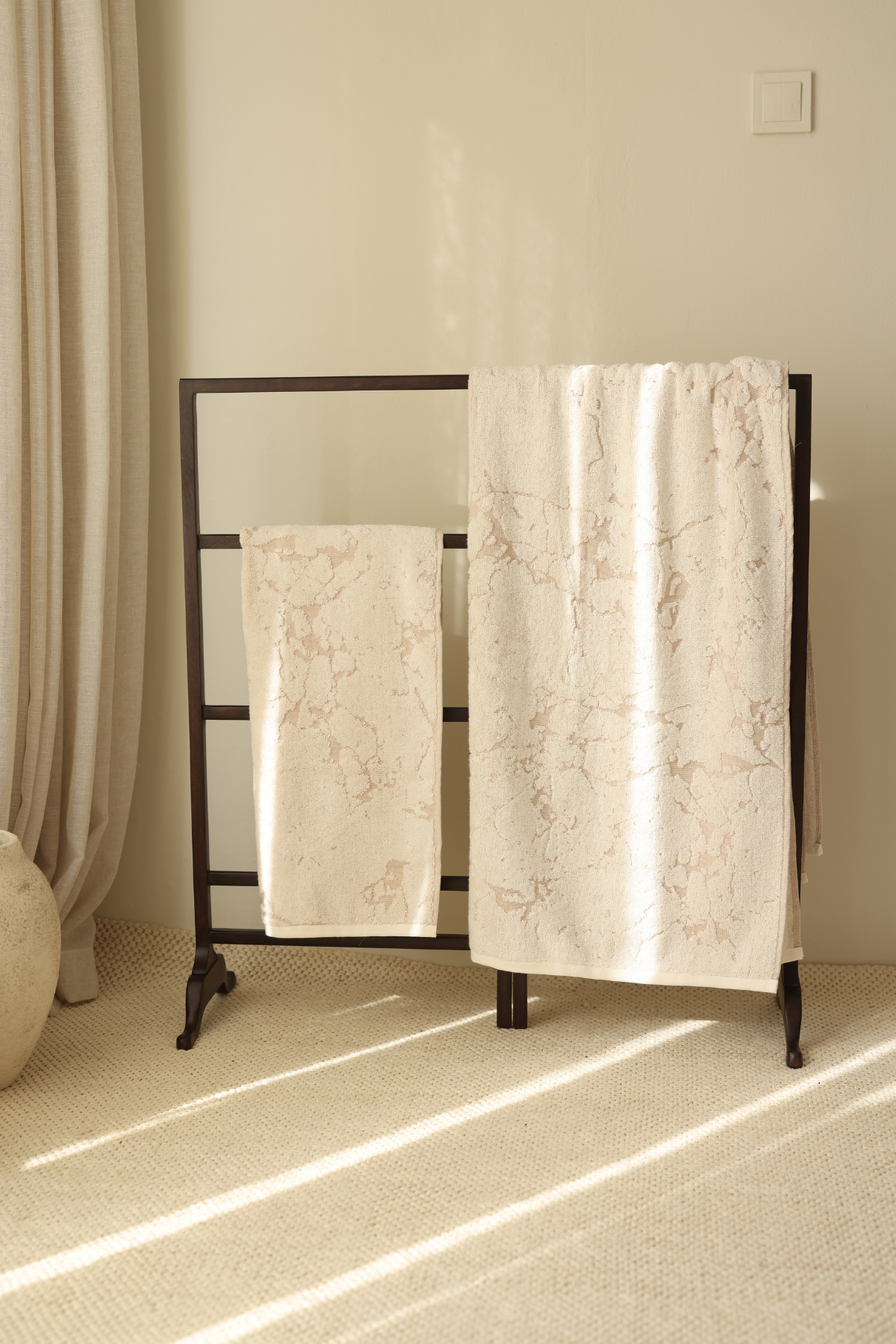 İRYA-Marble %100 Pamuk Jakarlı Büyük Banyo Havlusu 90X150 Cm Krem-Havlu & Havlu Setleri-2-milagron.live