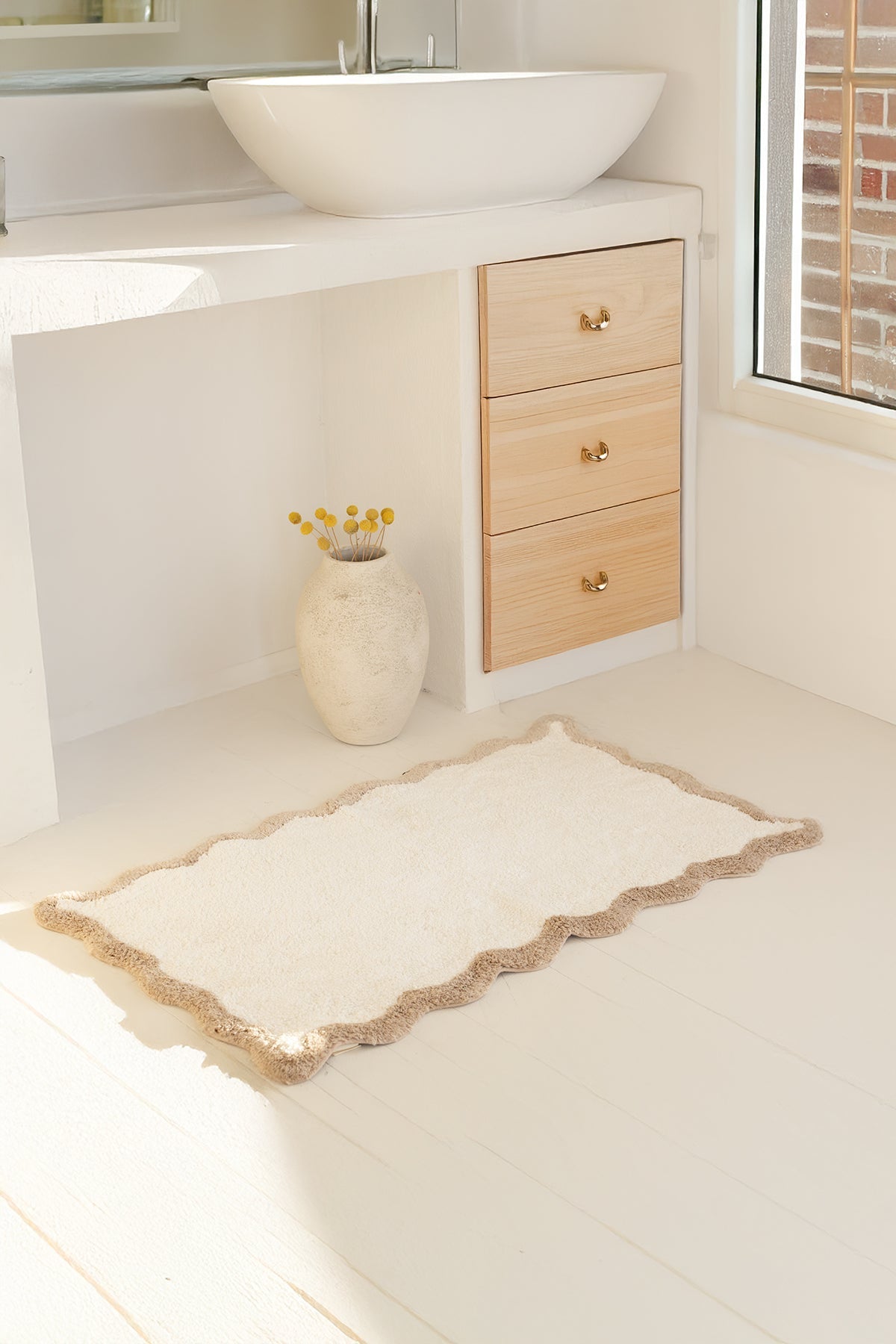 İRYA-Scallop Tekli Banyo Paspası Bambu 60X100 Bej-Paspas-2-milagron.live