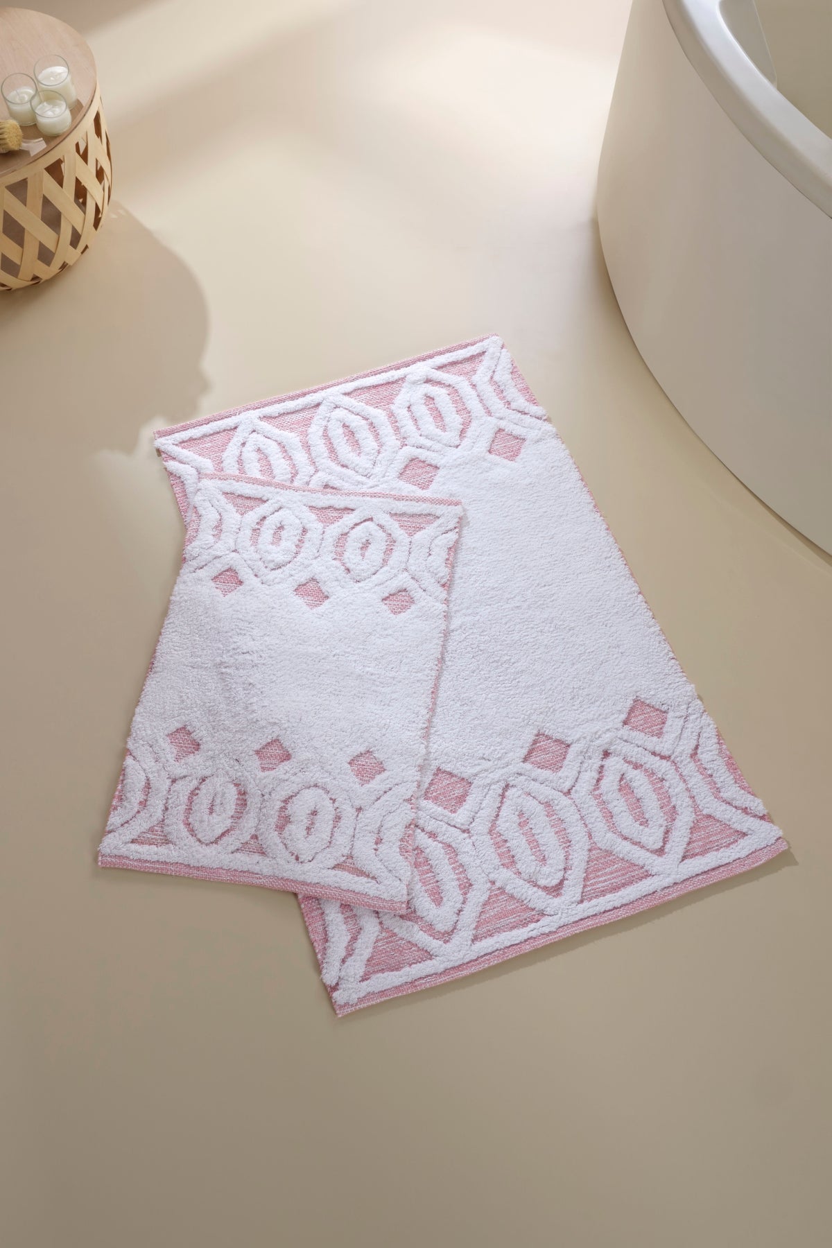 İRYA-Sherry 2’Li Takım Banyo Paspası %100 Pamuk 40X60 + 60X90 Pembe-Paspas-1-milagron.live