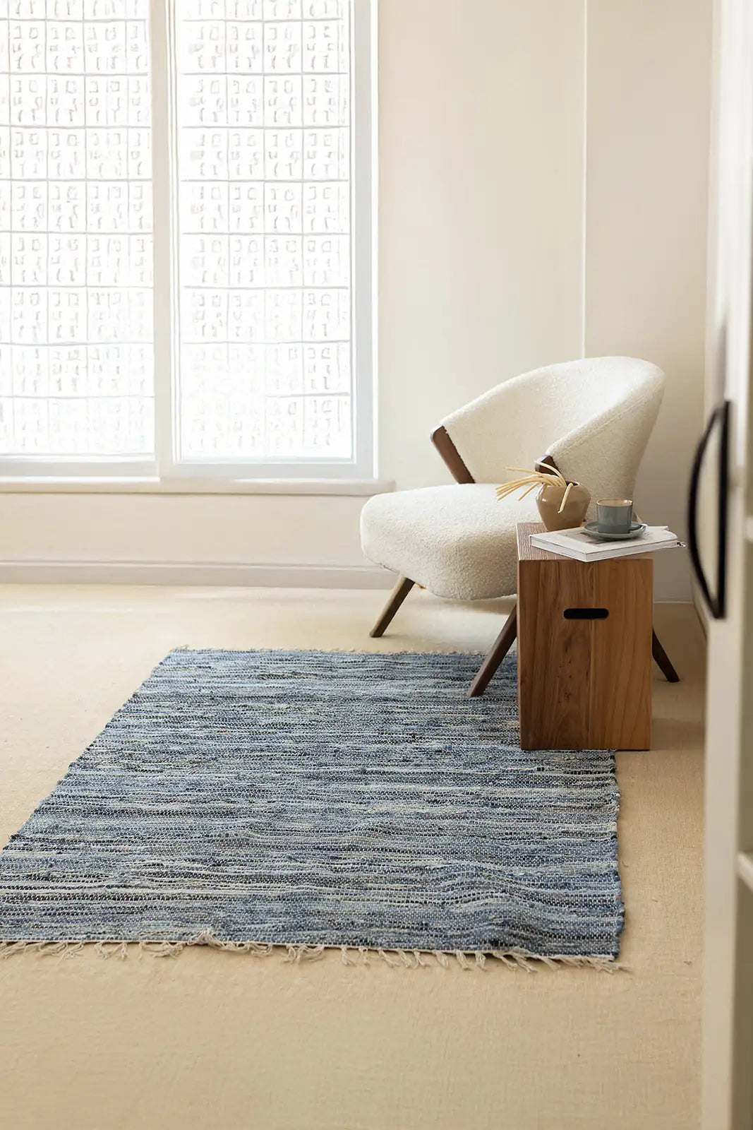 İRYA-Striped Denim Kilim Ekru/İNdigo 120X180-Kilim-1-milagron.live