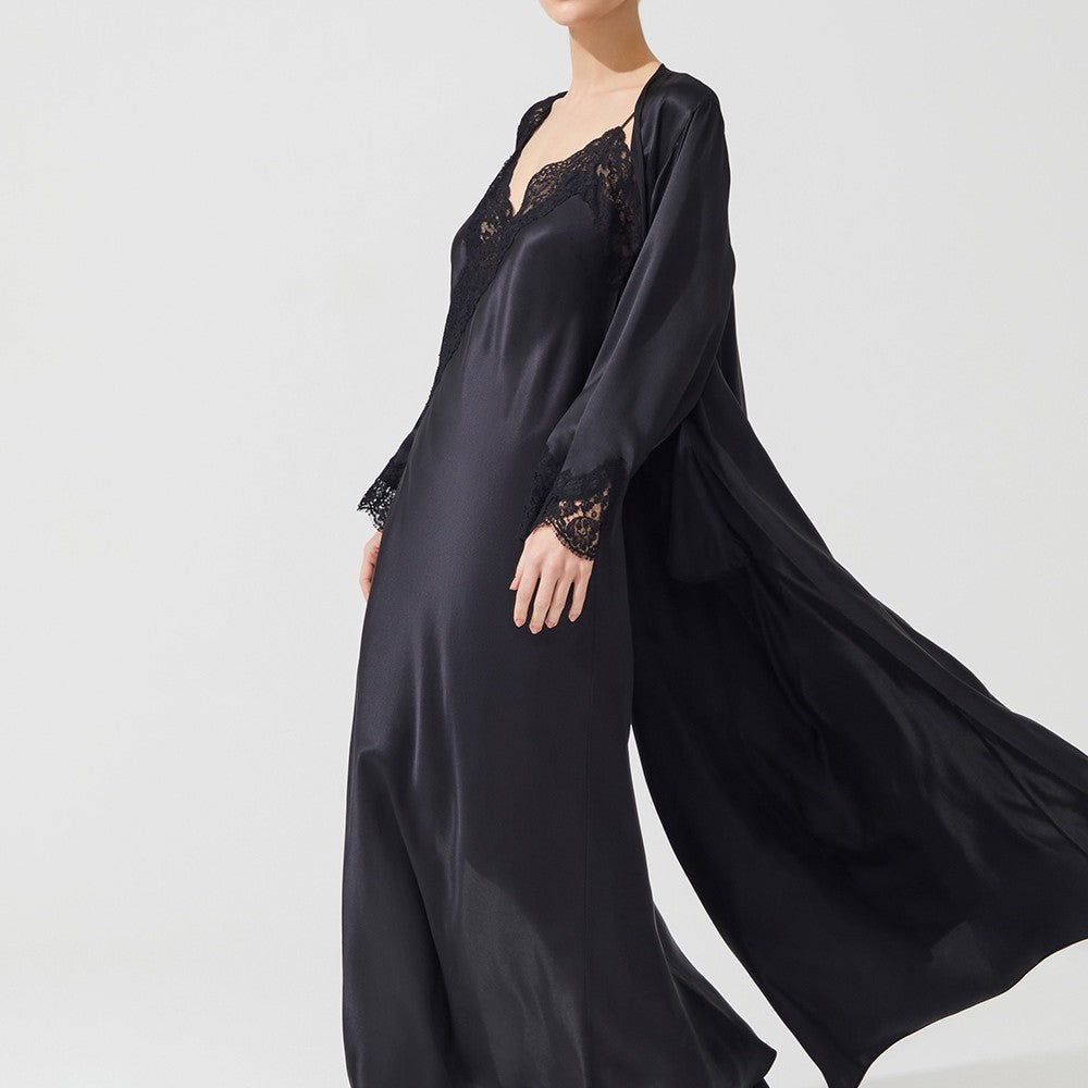 İpek Kıramer-Diamond Silk Long Robe Black-Sabahlık-4-milagron.live