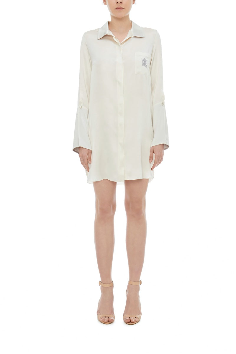 İpek Kıramer-Fi̇fi̇ Silk Shirt Chemise Ecru-Gecelik-1-milagron.live
