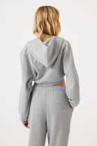 Jerf-Aura Fermuarlı Crop Hoodie Gri Melanj-Sweatshirts & Hoodies-2-milagron.live