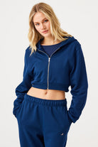 Jerf-Aura Fermuarlı Crop Hoodie Lacivert-Sweatshirts & Hoodies-1-milagron.live